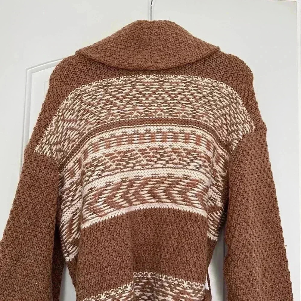 Lucky Brand Women's Fairsle Sweater Coatigan, Caramel Cafe Sz M - Picture 14 of 16